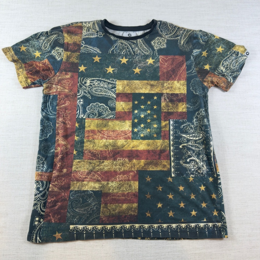 Akademiks Mens Large American Flag Paisley All Over Print T-Shirt Streetwear